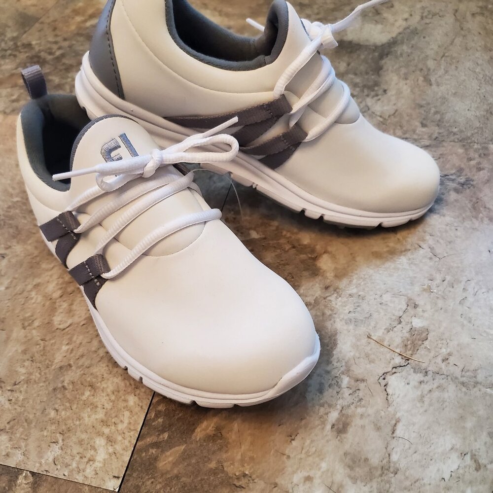Ladies Gray and White Foot Joy Slip on Golf Shoes  Ladies Size 5 NEVER WORN